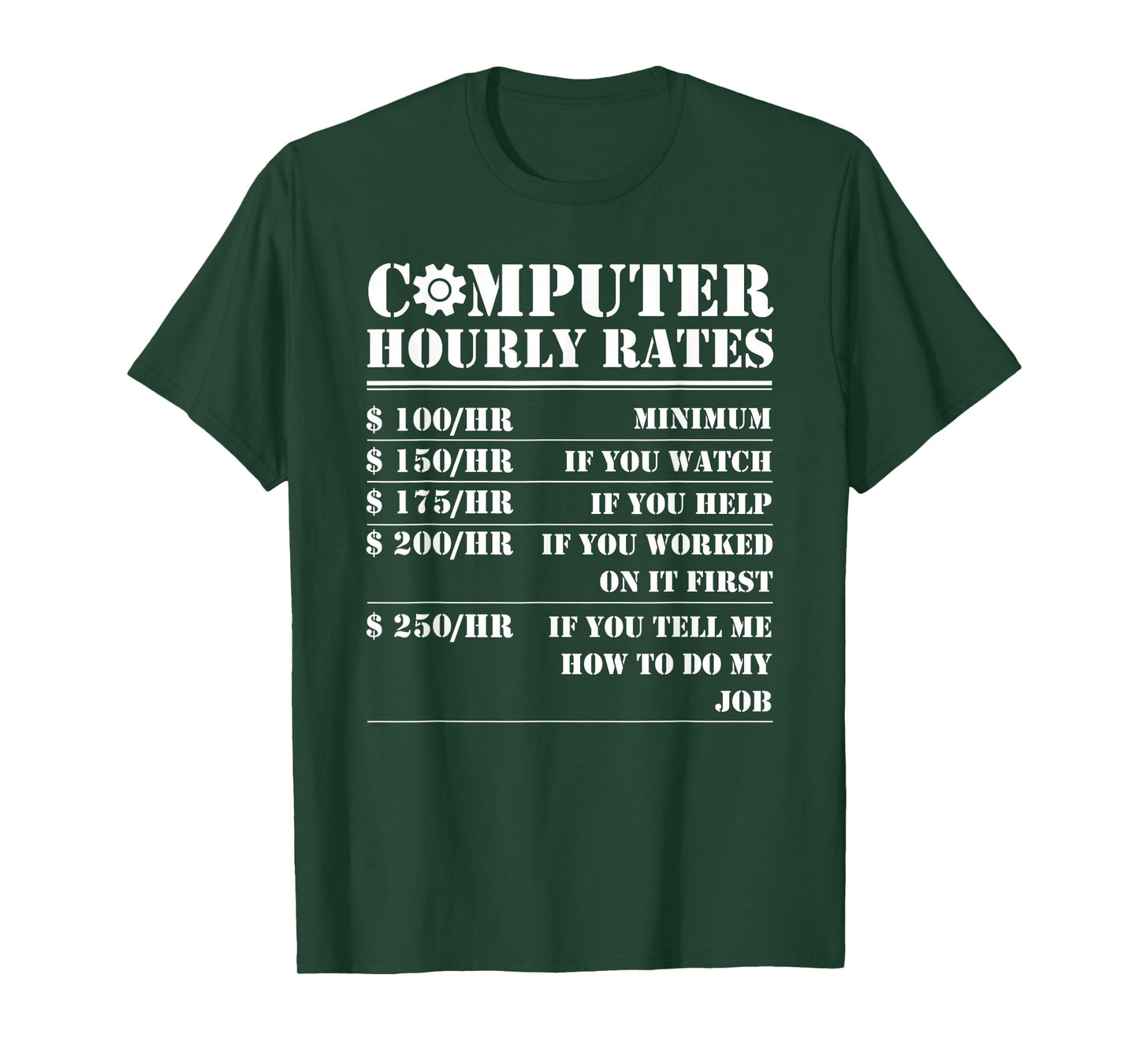 Computer Repair Hourly Rate Funny Tech Support Labor Gifts T-Shirt