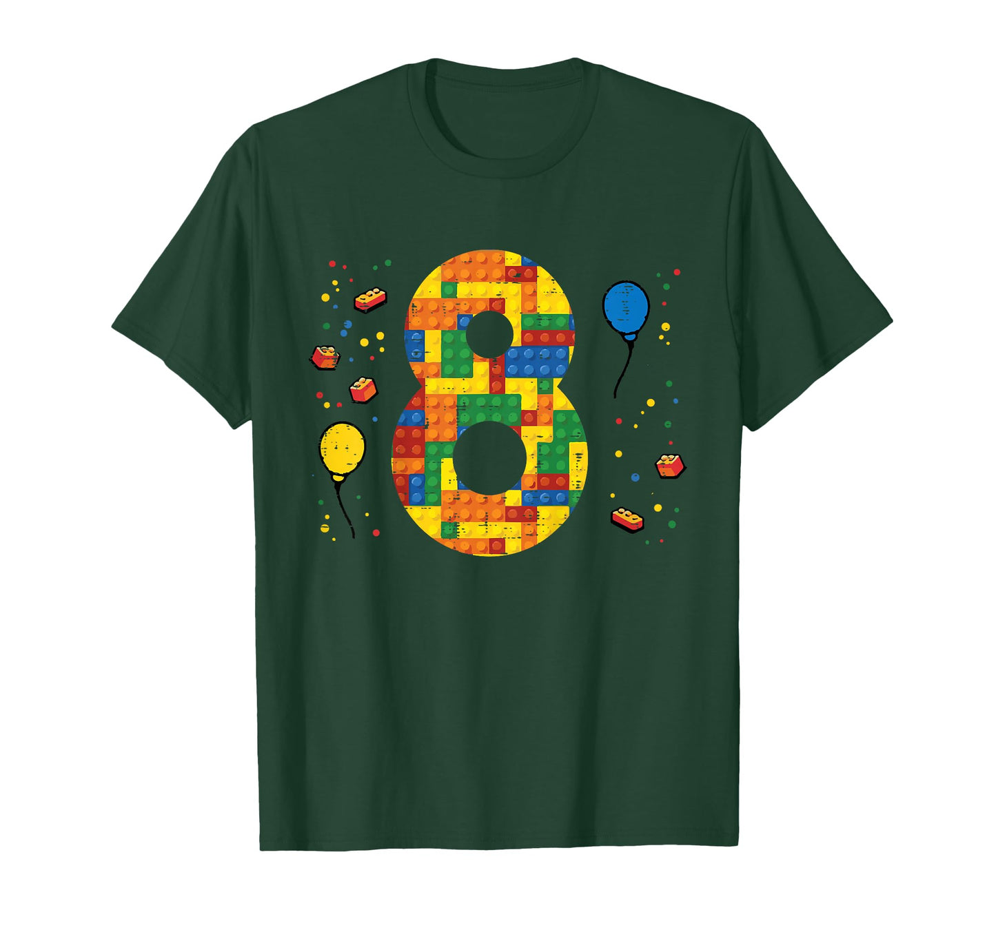 Kids 8th Birthday Blocks Building Bricks 8 Year Old Boys Kids T-Shirt