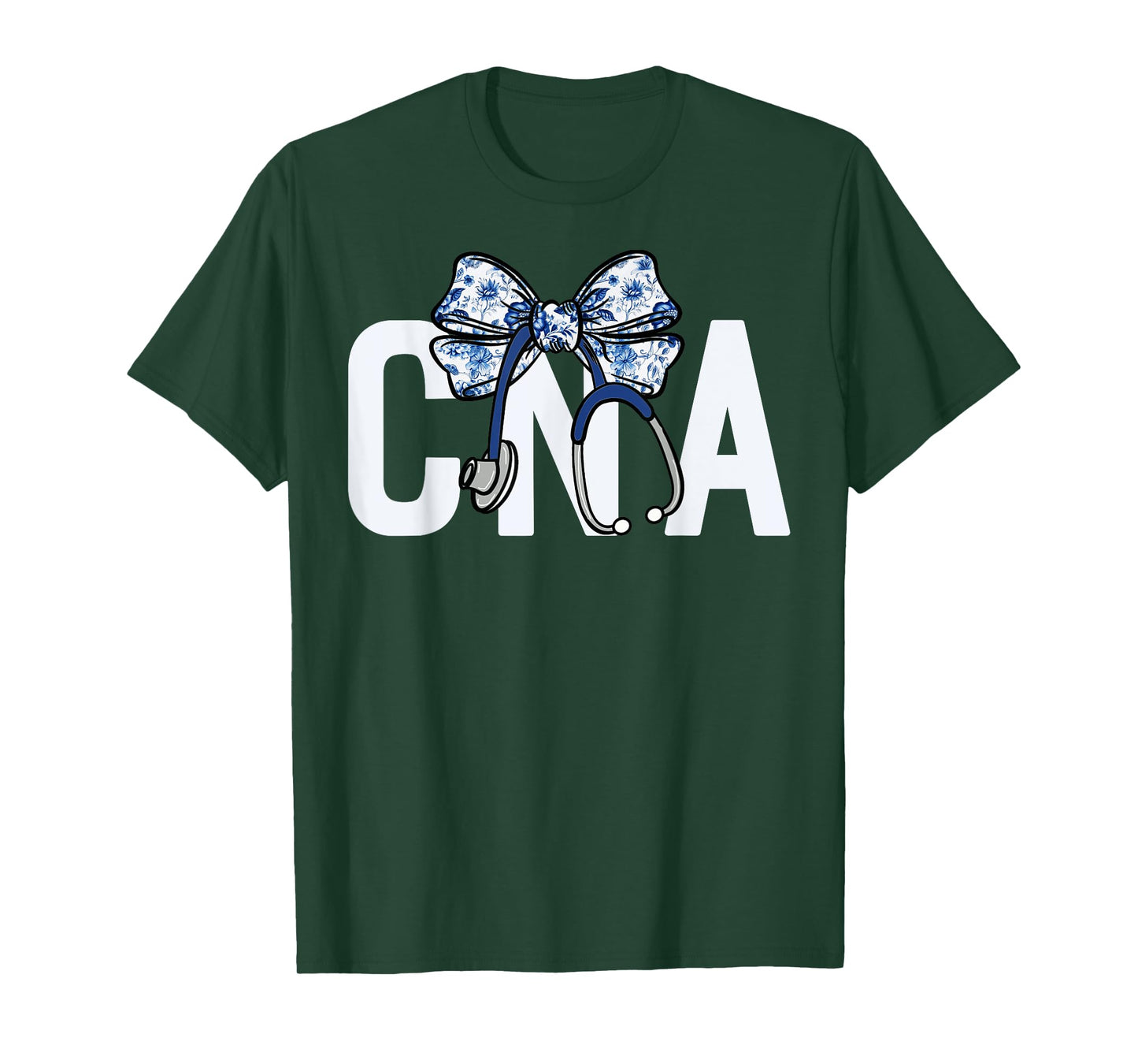 CNA Coquette Bow Nurse Stethoscope Nursing Floral Blue Women T-Shirt