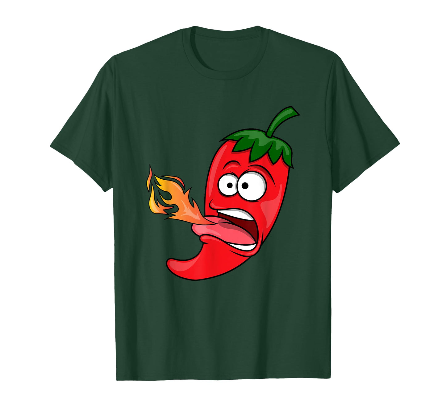 Chili Pepper Breathing Fire T-Shirt | Red Hot Funny Cartoon T-Shirt