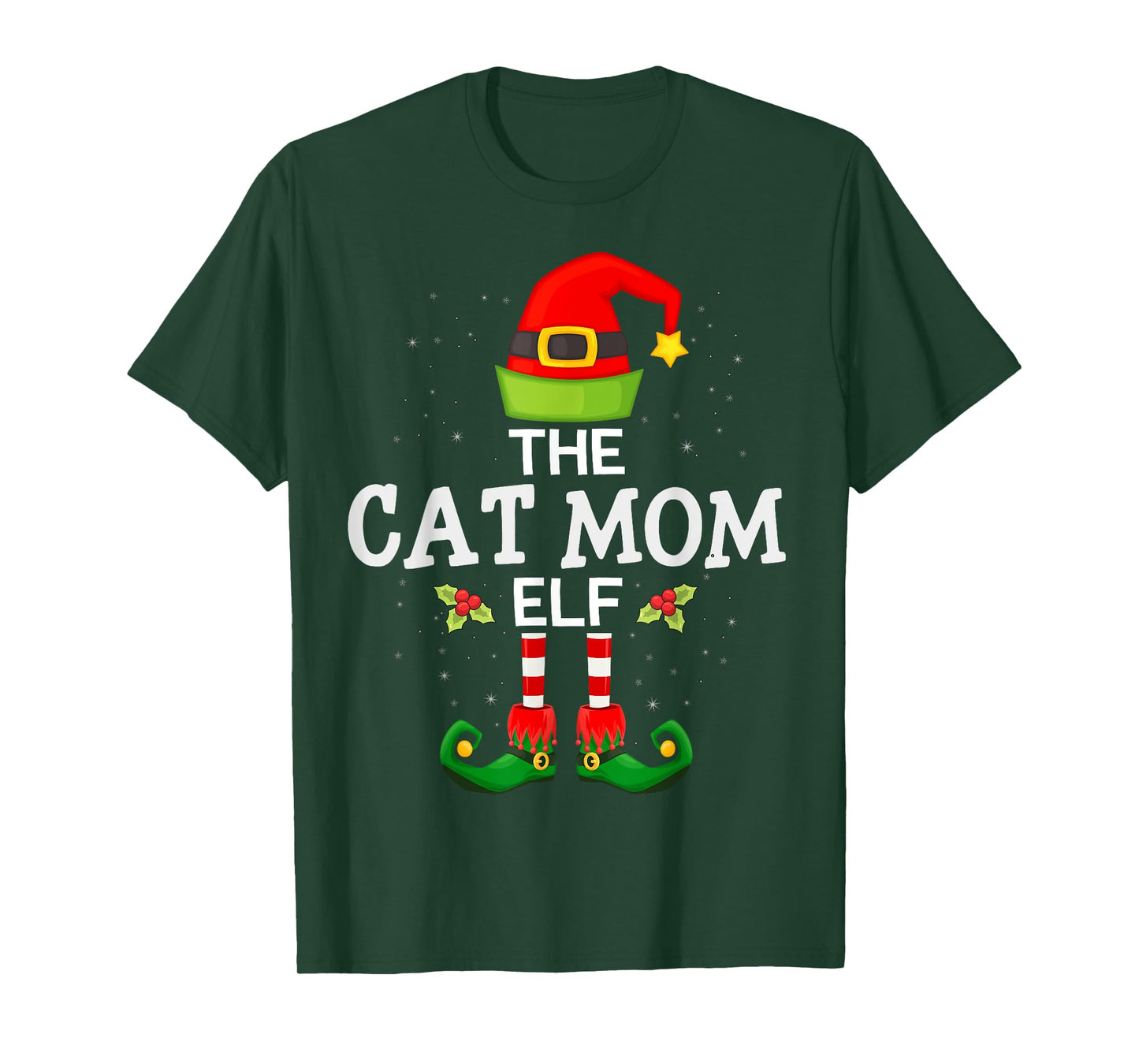 The Cat Mom Elf Christmas Family Matching Pajama T-Shirt