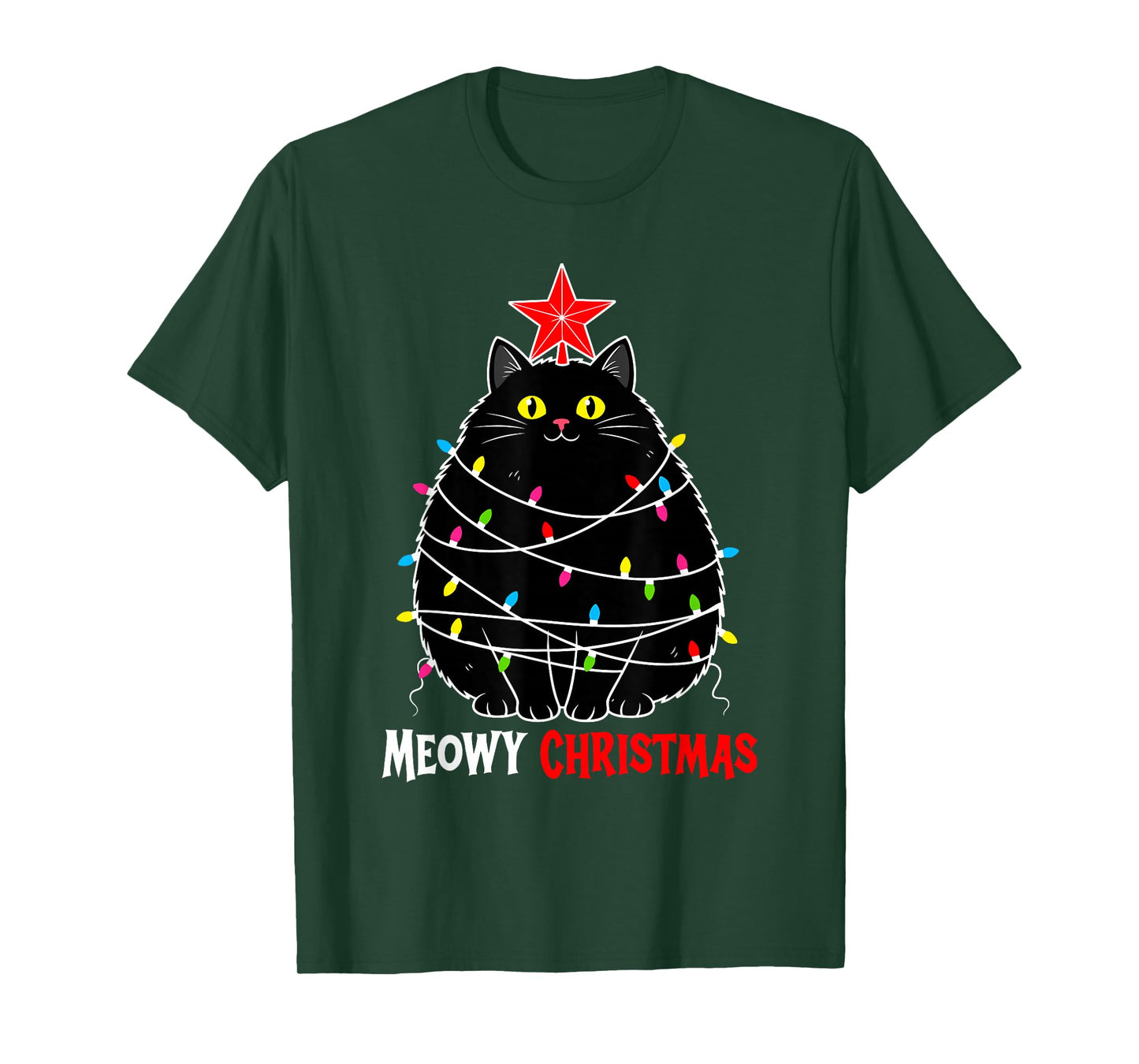 Funny Meowy Christmas Xmas Lights Black Cat Kitten Pet Lover T-Shirt