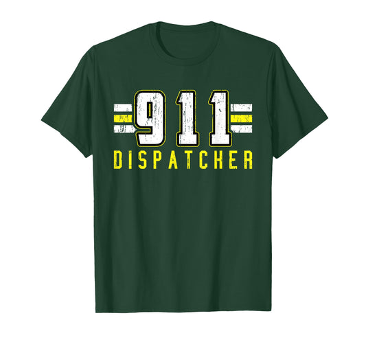 911 American Flag Dispatcher Thin Gold Line Operator T-Shirt