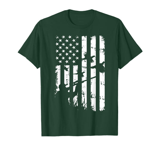 Cool Waterfowl American Vintage USA Flag Pheasant Hunting T-Shirt