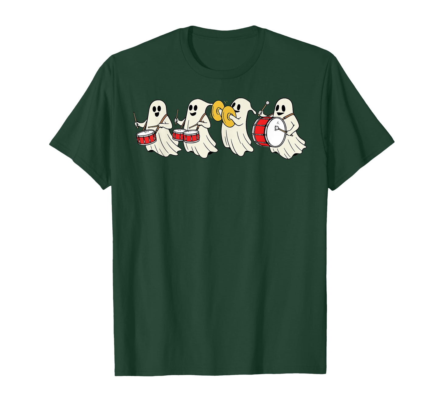 Ghost Playing Drums Halloween Ghost Drummer Boys Kids T-Shirt
