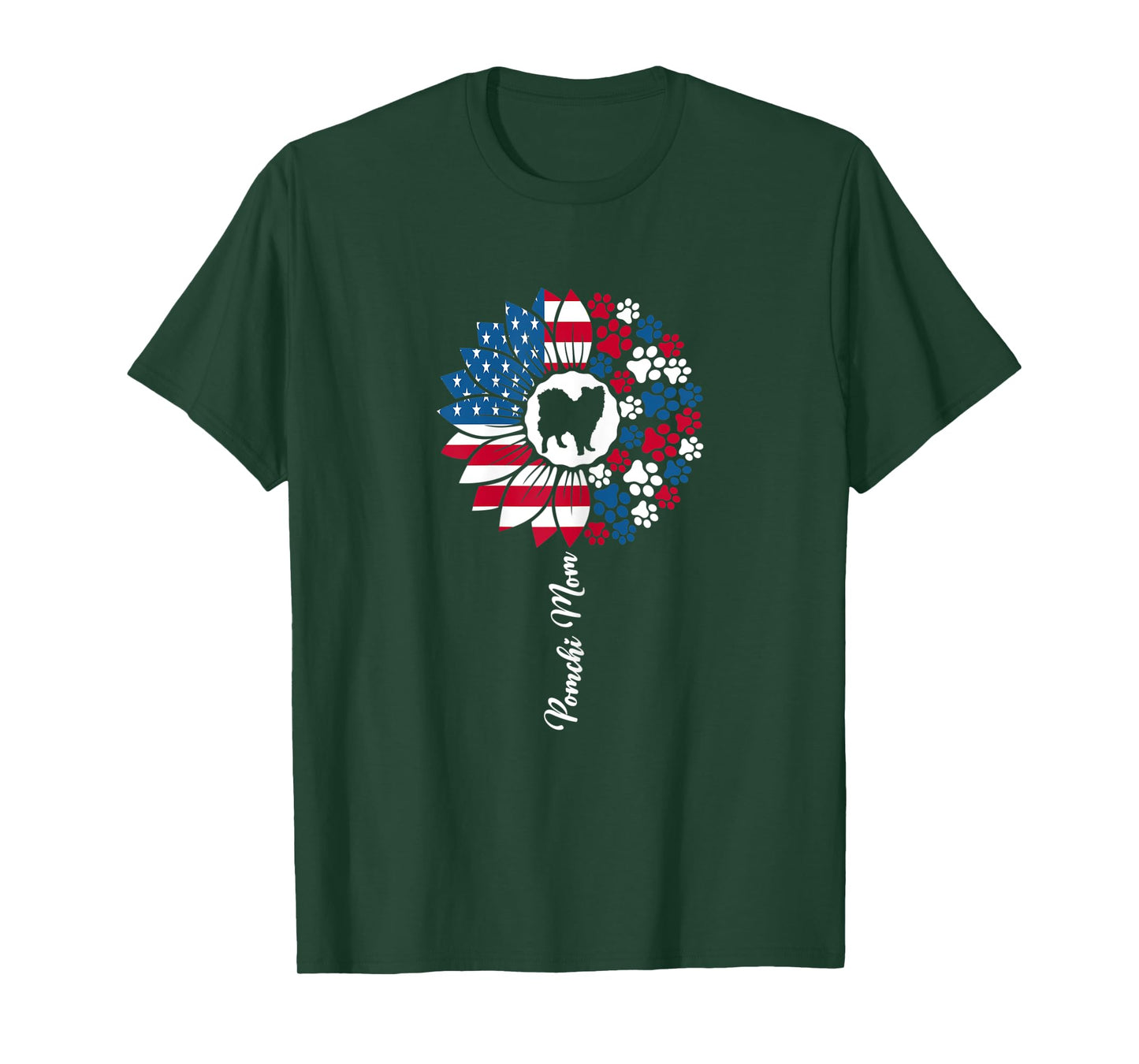 Womens Cute Pomchi Mama For Women Pom-Chi Dog Lovers American Flag T-Shirt