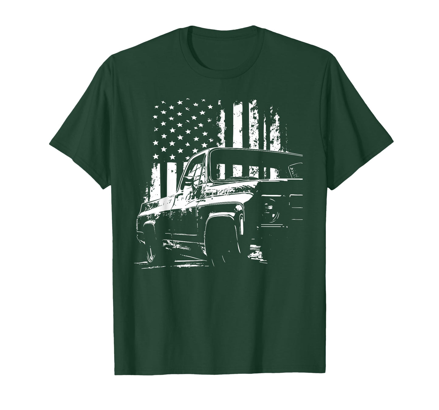 1970's Silverado C10 Silhouette Sqaurebody Roundeye USA Flag T-Shirt