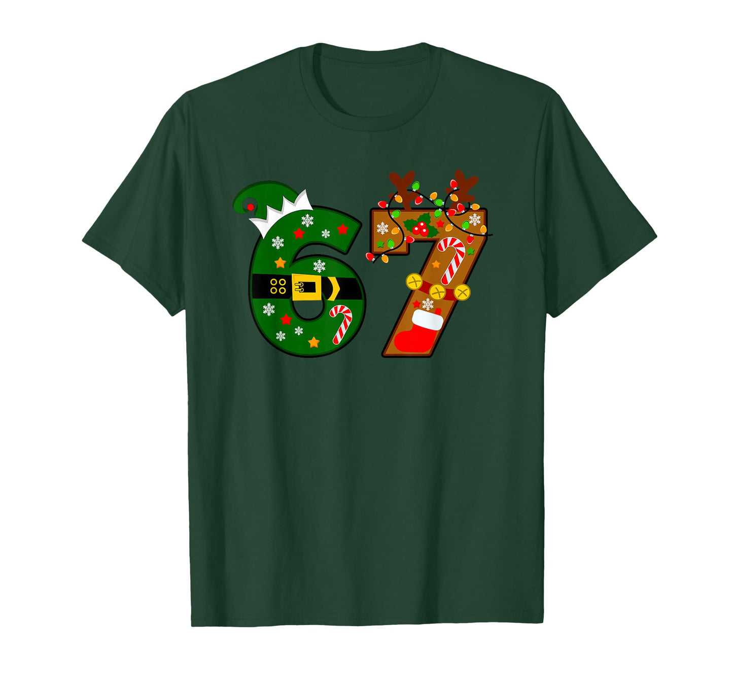 Funny Christmas 67 Meme Inspired Santa Reindeer Number 67 T-Shirt