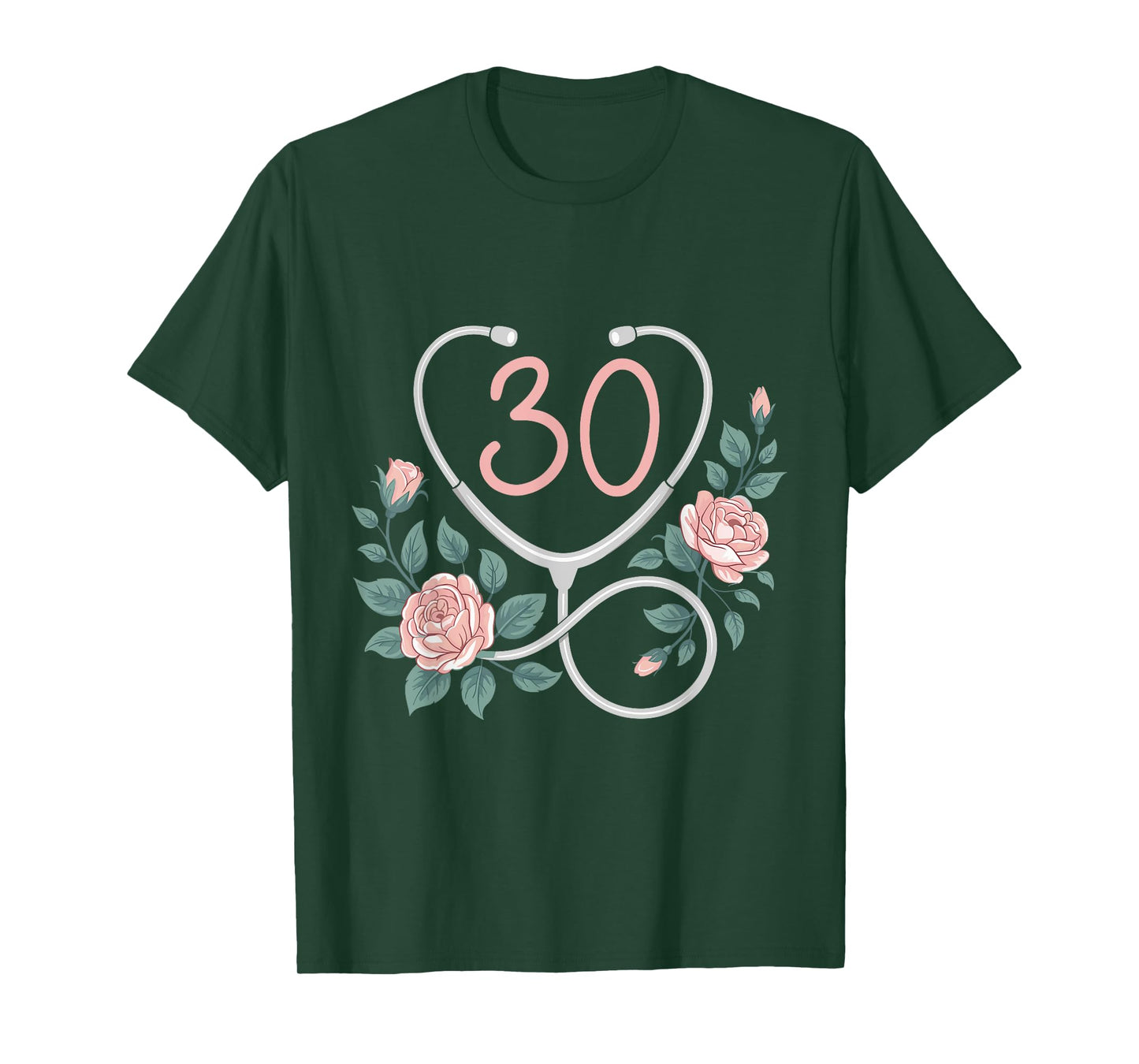 30th Birthday Nurse Stethoscope Cute Floral 30 Years Old T-Shirt