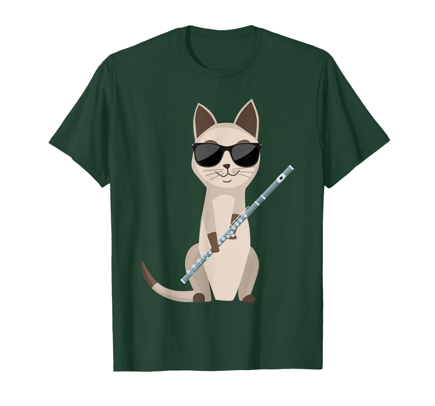 Funny Cat Wearing Sunglasses Playing Flute Flutist Cat T-Shirt for Men Women Girls Kids