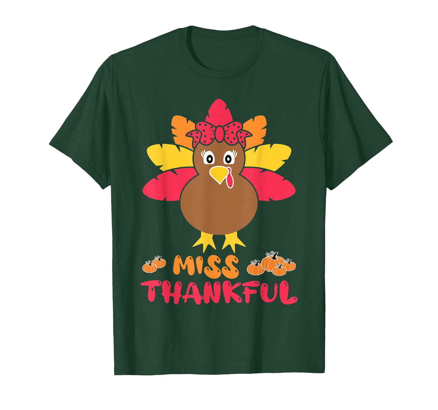 Miss Thankful Cutest Turkey In Flock Kid Thanksgiving Girl T-Shirt