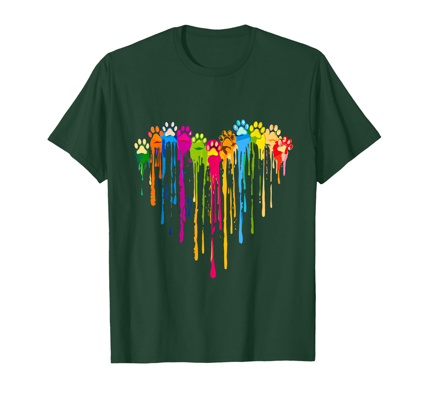Funny Colourful Dog Paw Heart Cute Cat Design For Women Men T-Shirt