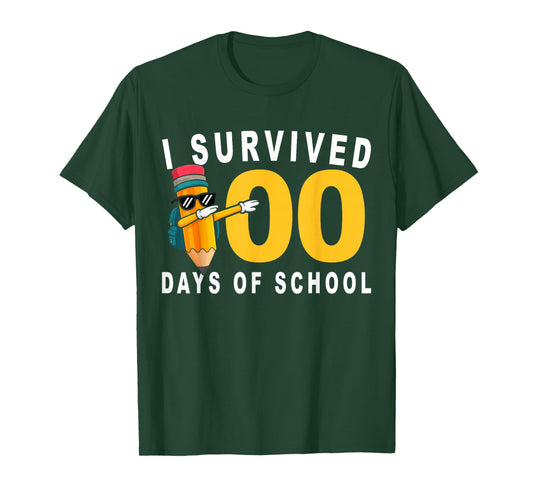 I Survived 100 Days of School Dabbing Pencil Funny Kids Boys T-Shirt