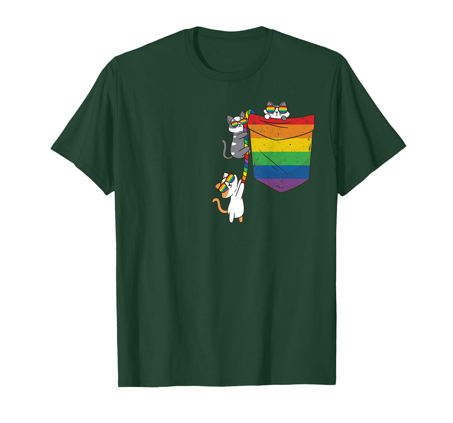 Funny Pocket Cute cat LGBT Animal Rainbow Flag Gay Pride T-Shirt