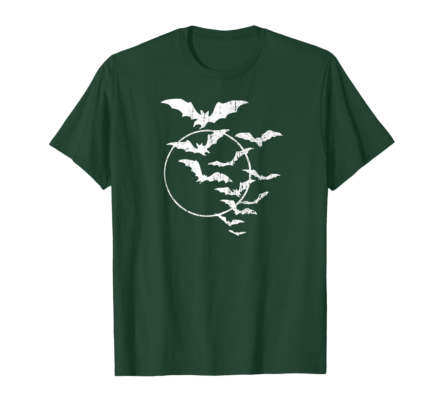 Halloween Swarm of Bats Full Moon Spooky Vintage Art Graphic T-Shirt