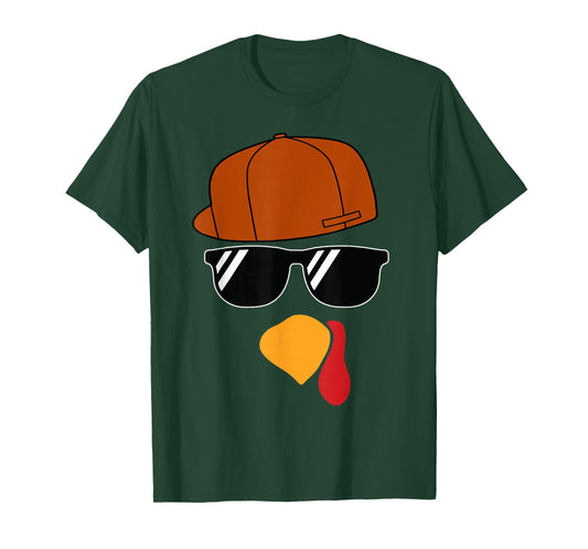 Boys Turkey Face Thanksgiving Trucker Hat Glasses Mens Kids T-Shirt