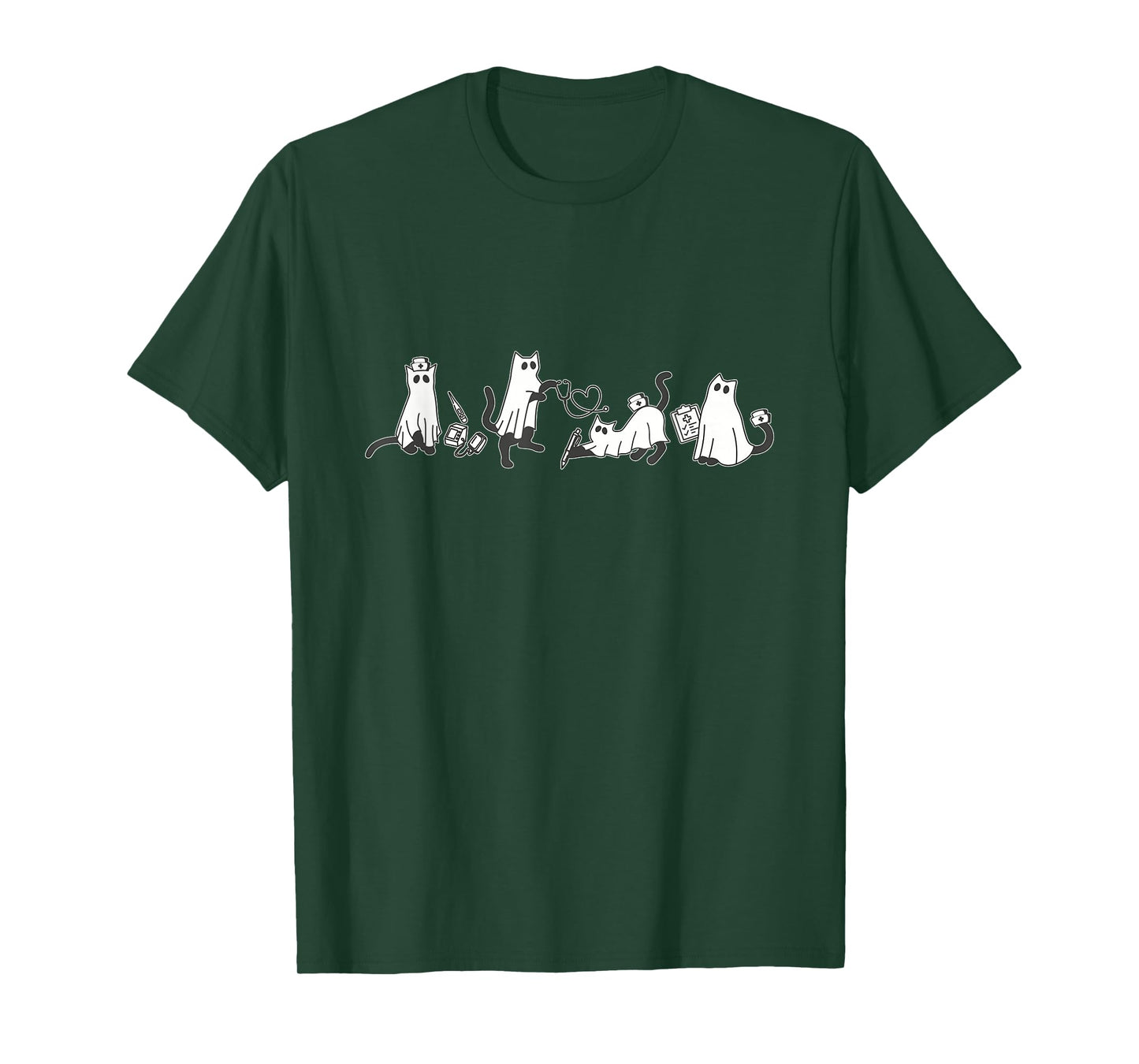 Cute Black Cat Nurse Halloween Ghost Nurse Cat Lover Cat Mom T-Shirt