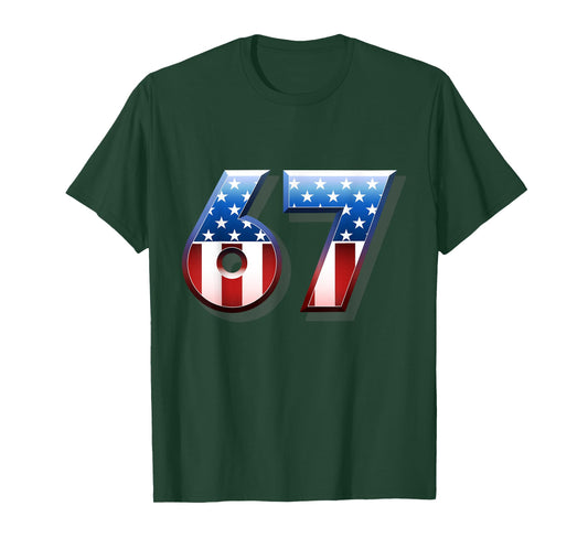 USA Flag 67 Meme Six Seven Slang 67th Birthday Adult Kids T-Shirt