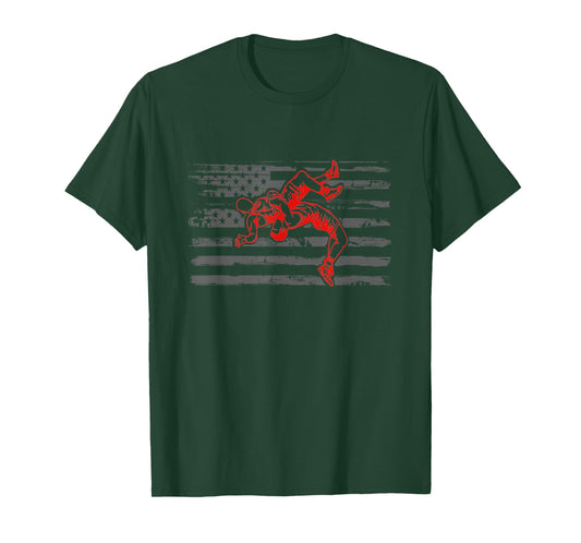 Patriotic American Flag High School College Wrestling T-Shirt for Women Kids Men