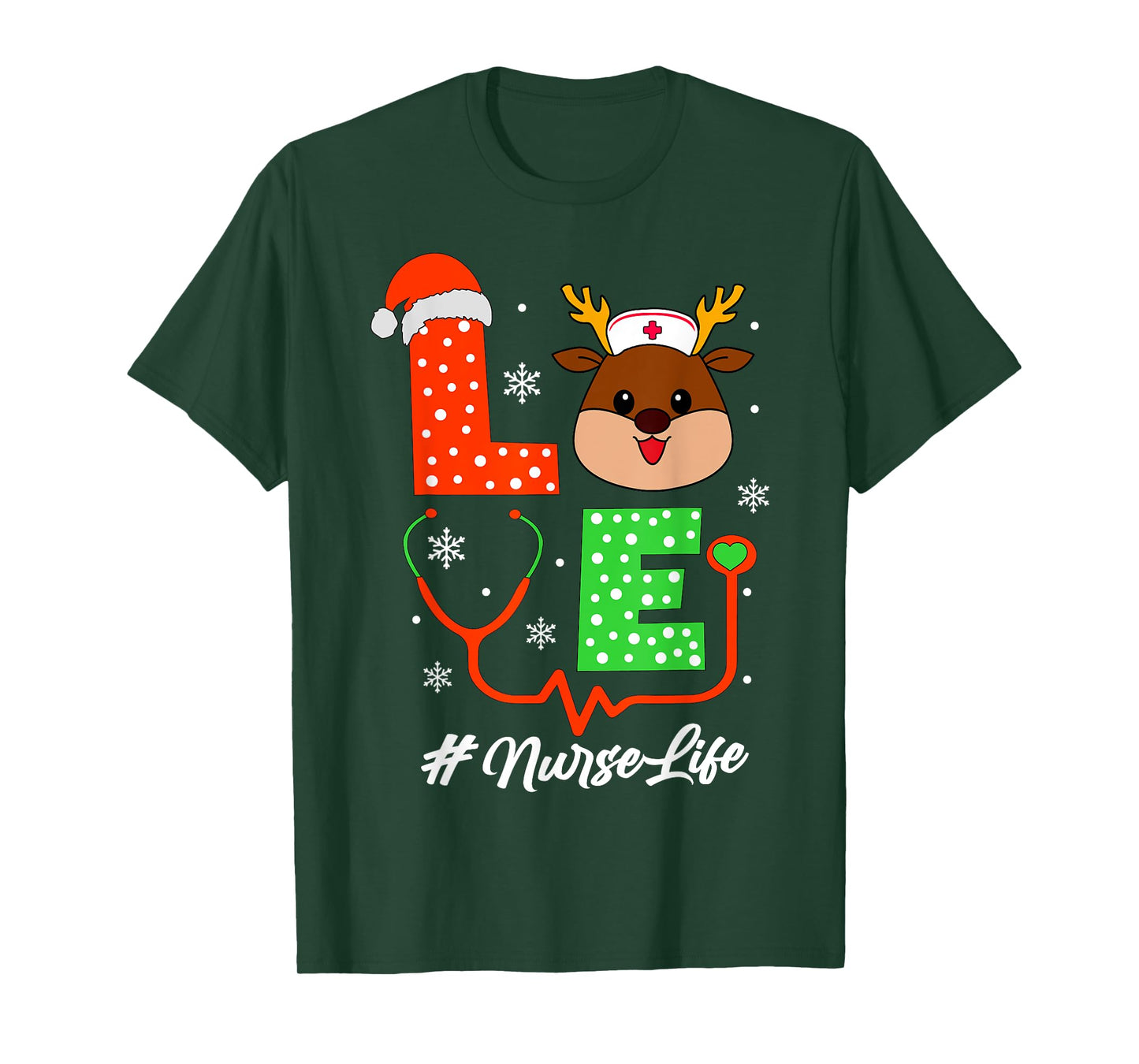 Christmas Nurse Scrub Tops For Women Love Reindeer Nurse T-Shirt