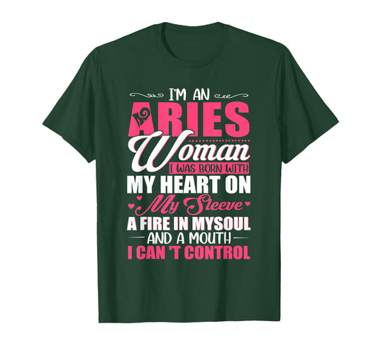 I'm Aries Woman With A Mouth I Can't Control Funny Women T-Shirt