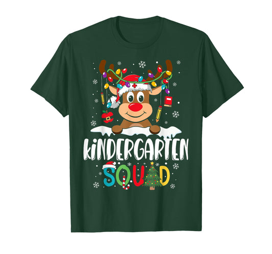 Kindergarten Teacher Squad Funny Reindeer Teacher Christmas T-Shirt