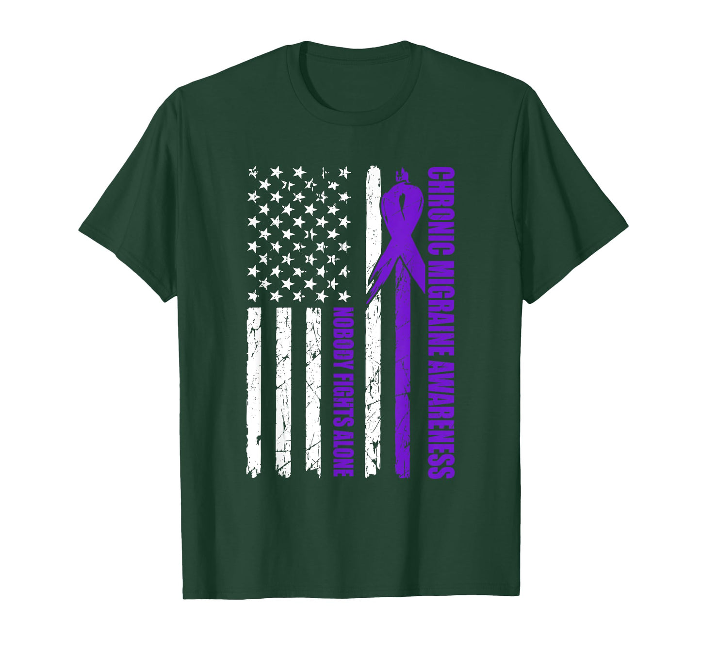 Chronic Migraine Awareness USA Flag Purple Ribbon Mens Dads T-Shirt