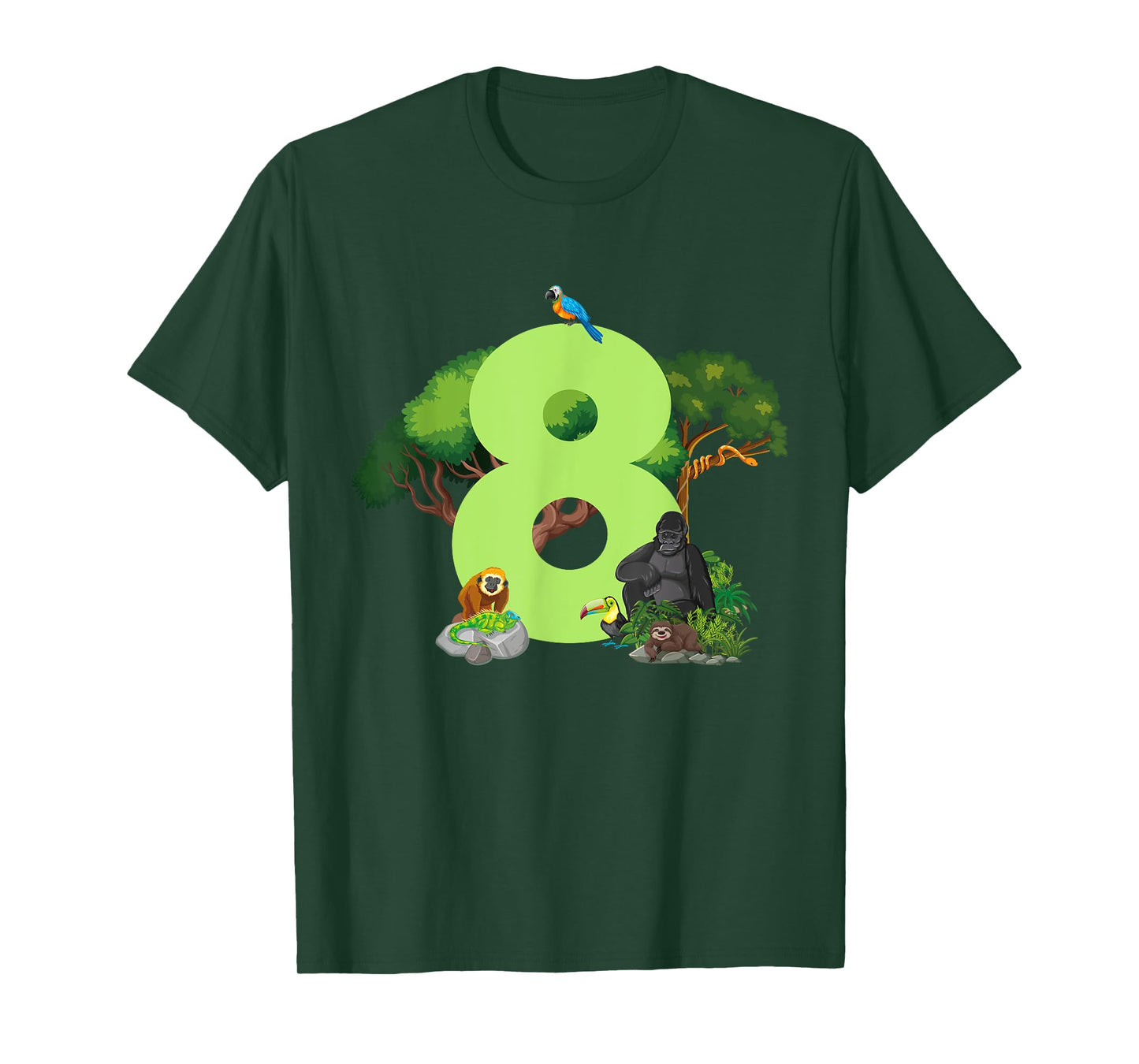 8th Birthday Jungle Animals Safari Rainforest 8 Year Old T-Shirt
