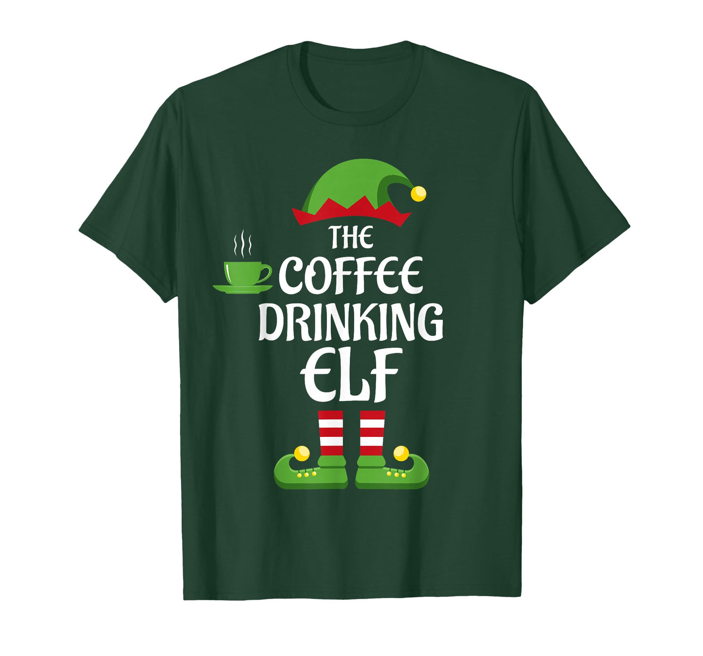 Coffee Drinking Elf Family Matching Group Christmas T-Shirt