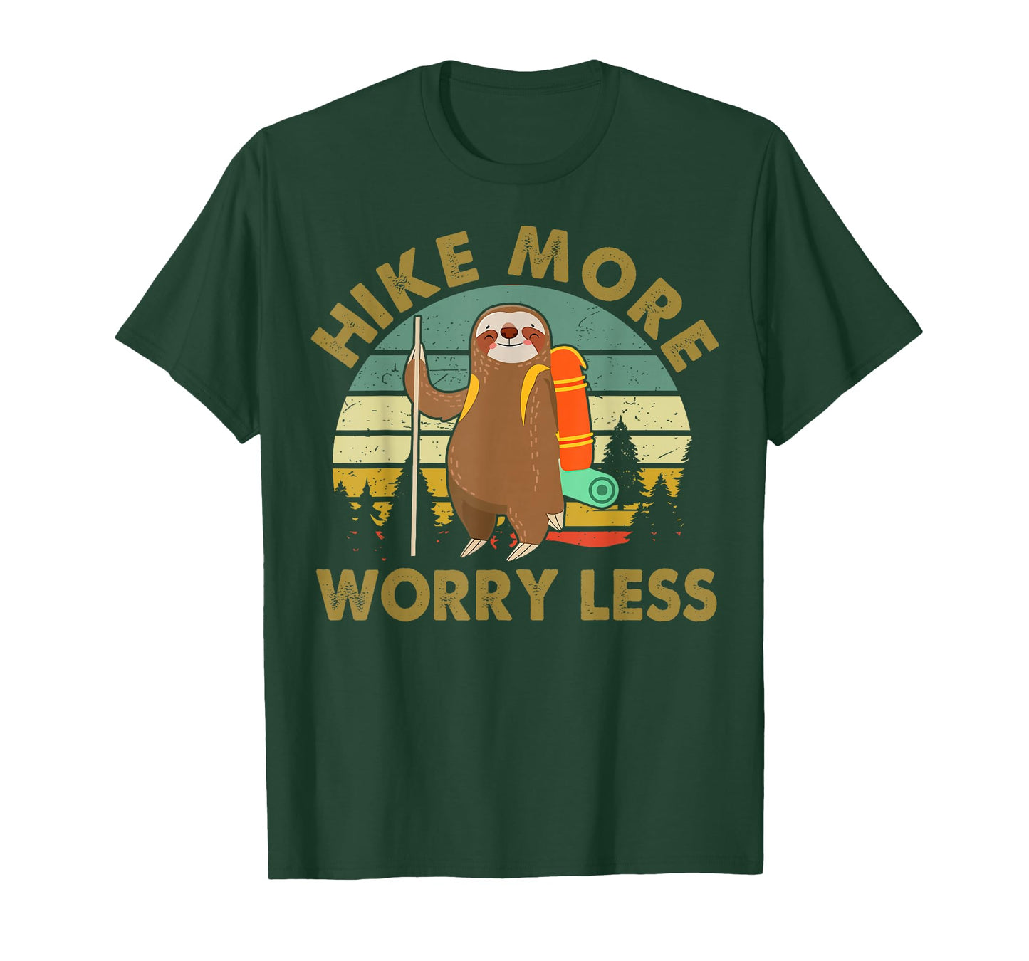 Funny Hike More Worry Less Men Women Sloth Hiking Gift Retro T-Shirt