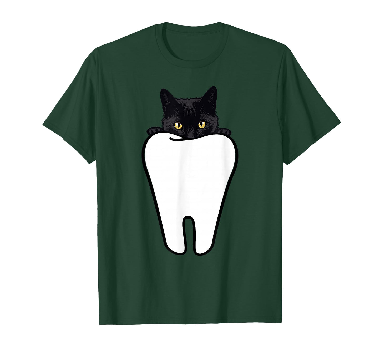 Peeking Black Cat Tooth Funny Dental Halloween Dentist Treat T-Shirt