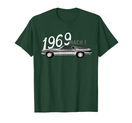 1969 69 Mach 1 Classic Vintage Old Car USA Flag T-Shirt
