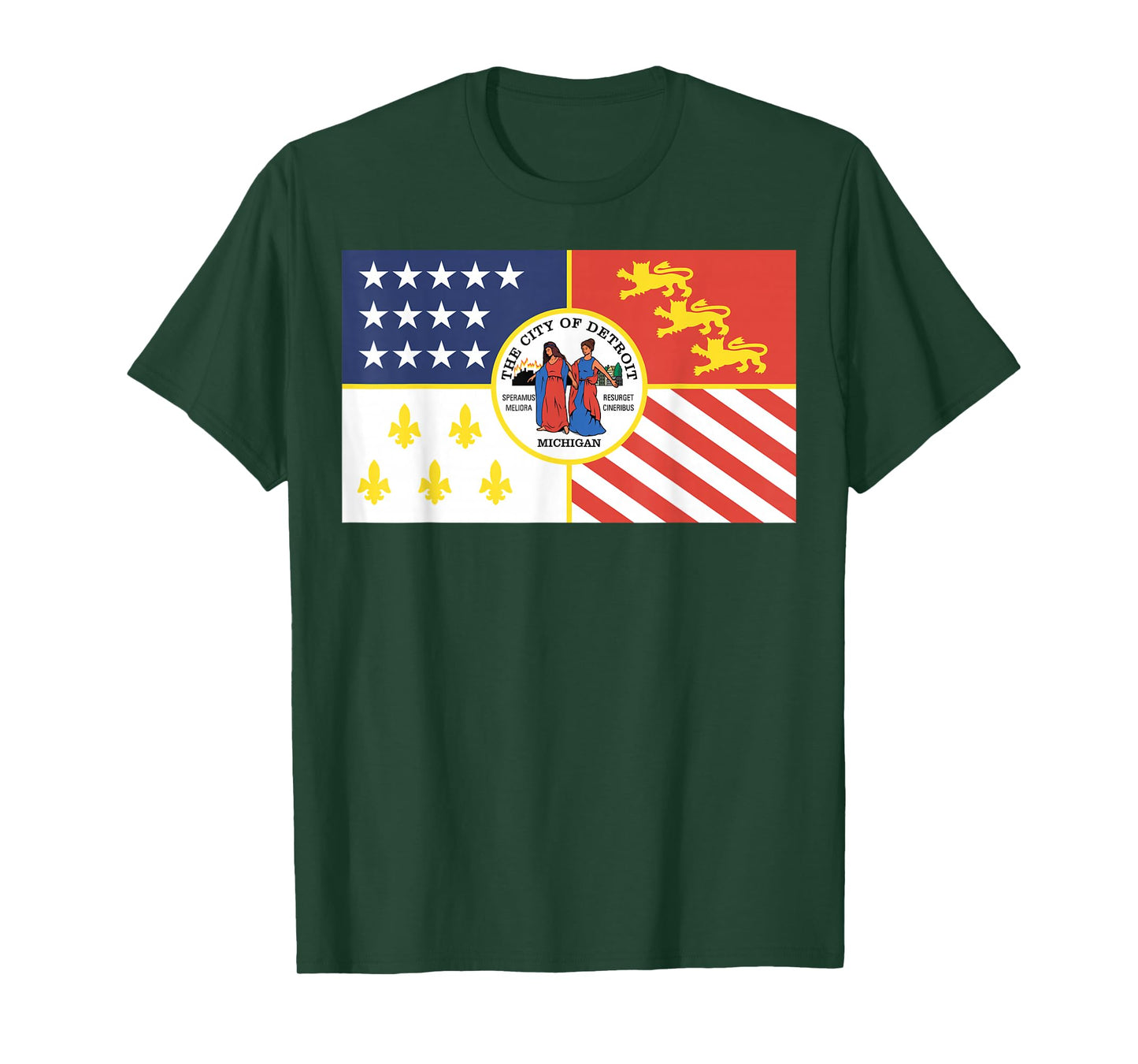Flag of Detroit Michigan T-shirt Tee Tees T Shirt Tshirt T-Shirt