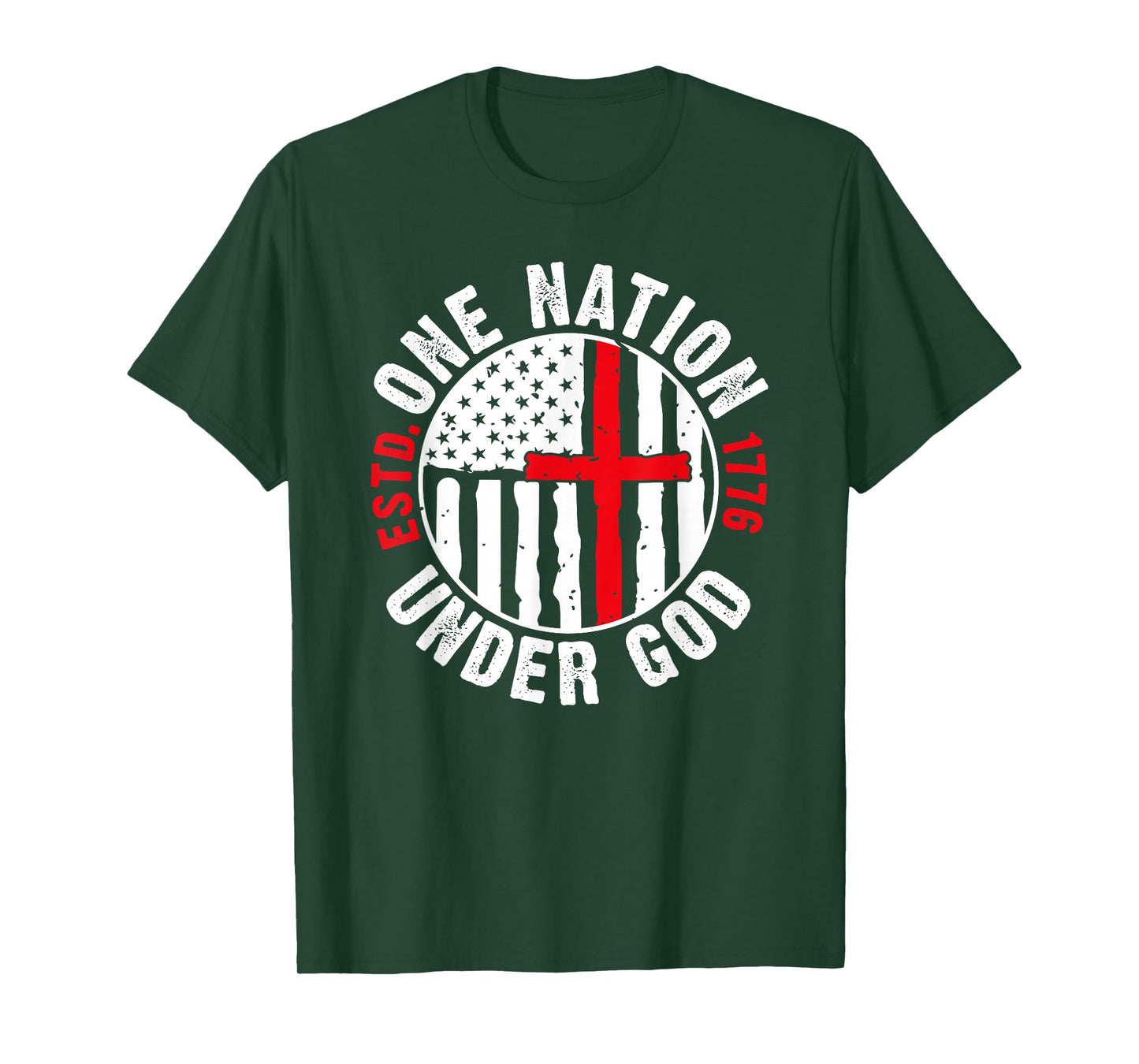 One Nation Under God - Est. 1776 - Cross & Flag T-Shirt