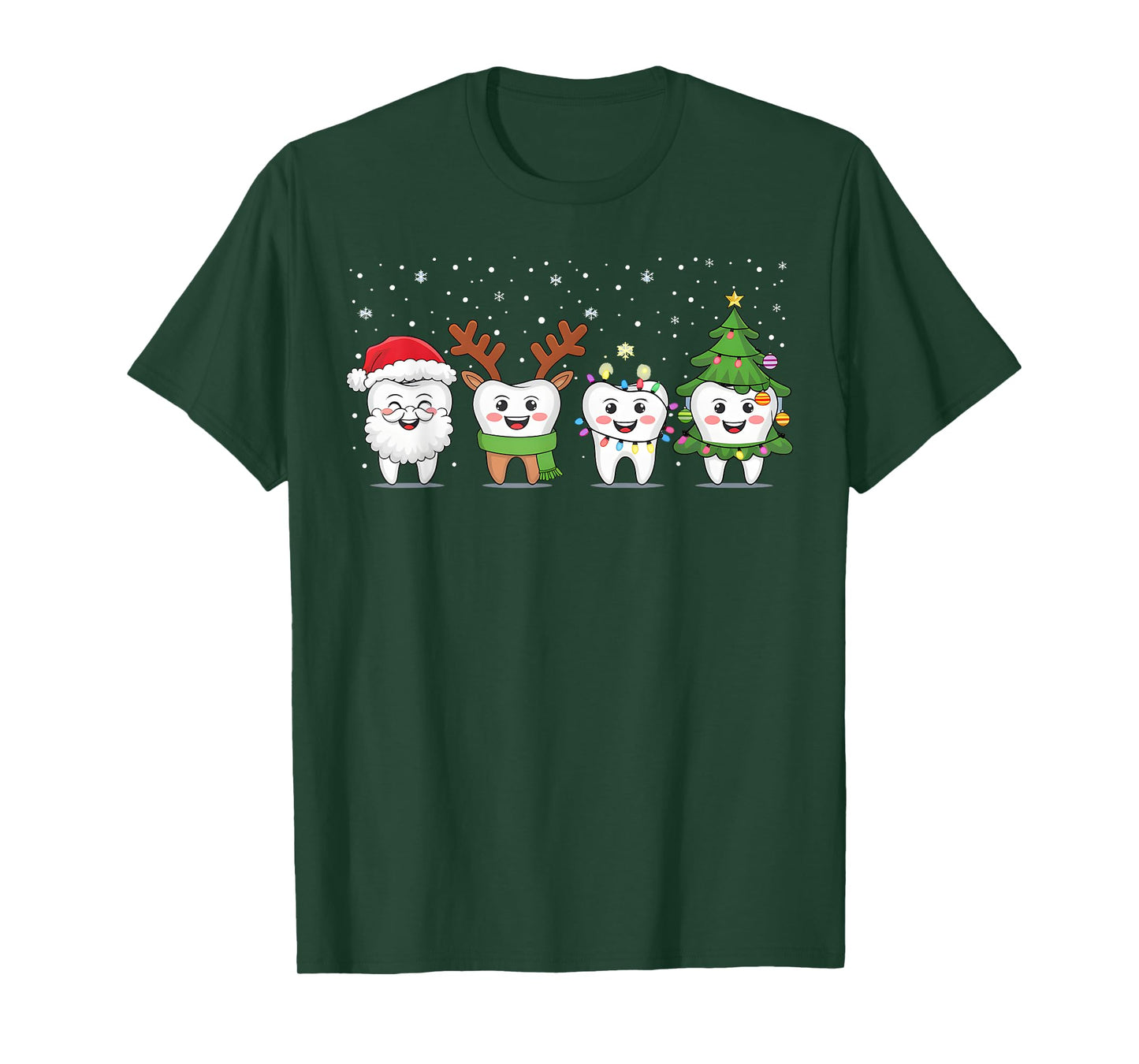 Cute Christmas Dental Tooth Characters Fun Holiday Dentist T-Shirt