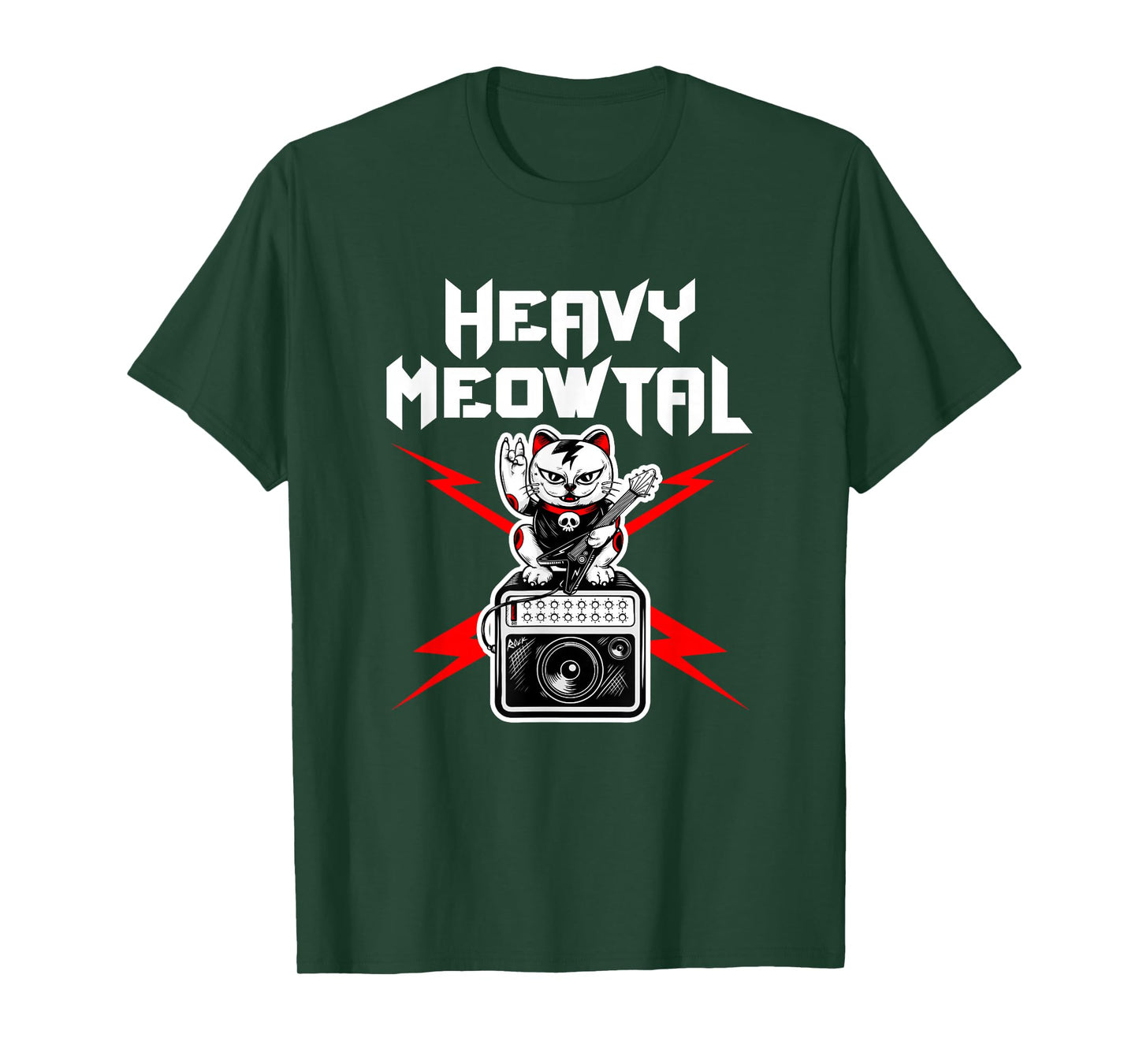 Heavy Meowtal Cat Metal Music Rock Guitarist Bassist T-Shirt