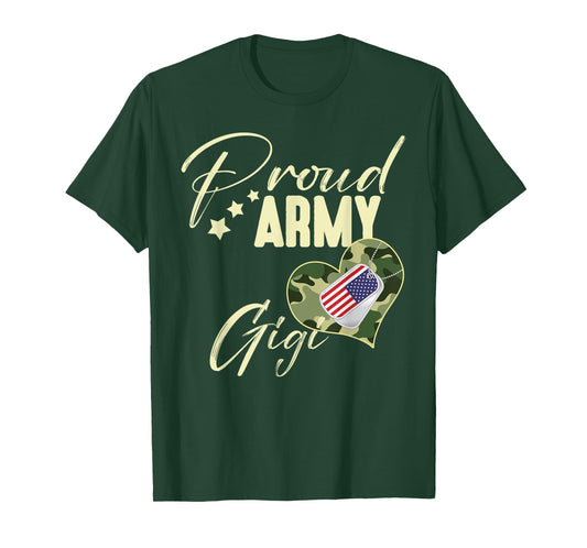 Proud Army GIGI Camouflage Dog Tag USA American Flag Women Men T-Shirt