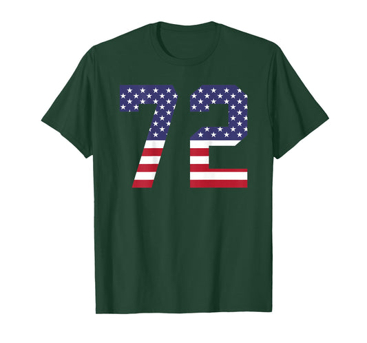 Number 72 BACKSIDE American Flag - Patriotic Jersey Numbered T-Shirt