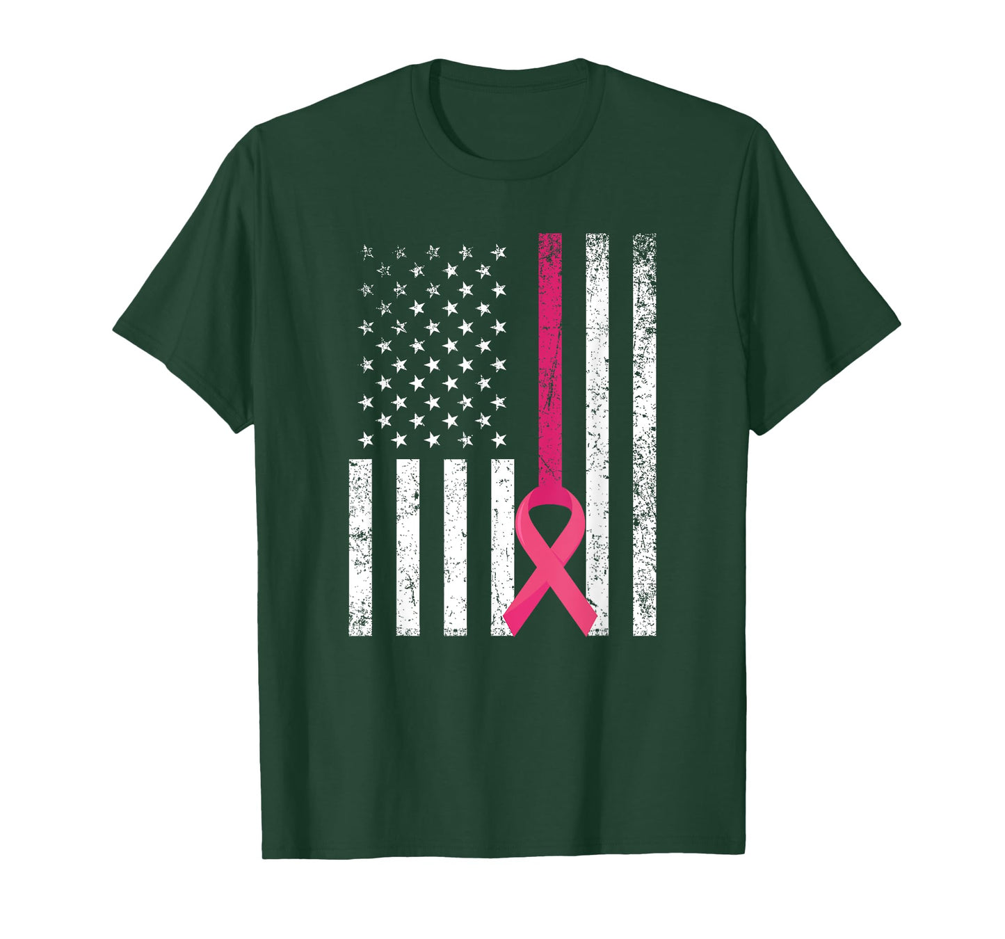 Breast Cancer Awareness Support Pink Ribbon American Flag T-Shirt