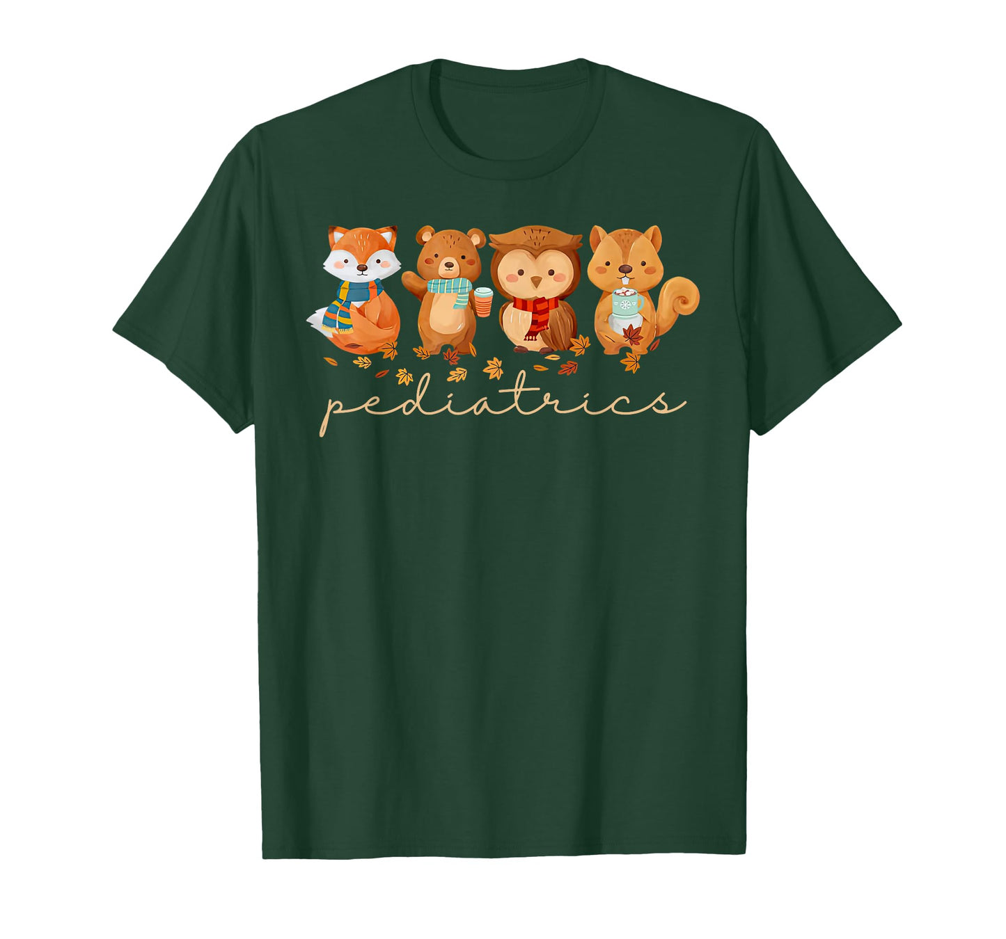 Cute Animals Pediatric Nurse Leaves Fall Thanksgiving PEDS T-Shirt