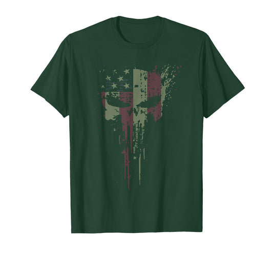 American Skull Flag Ghost Reaper Patriotic T-Shirt