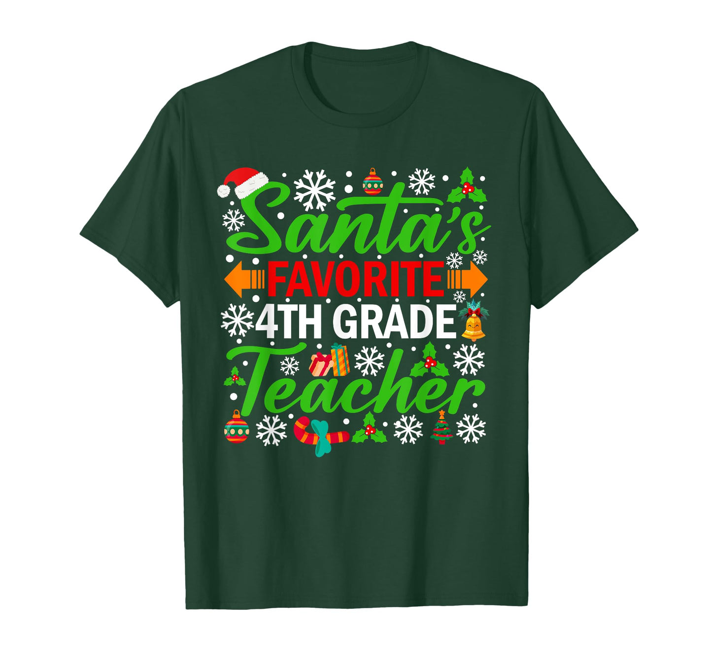 Santa's Favorite 4th Grade Teacher Shirt Funny Christmas T-Shirt