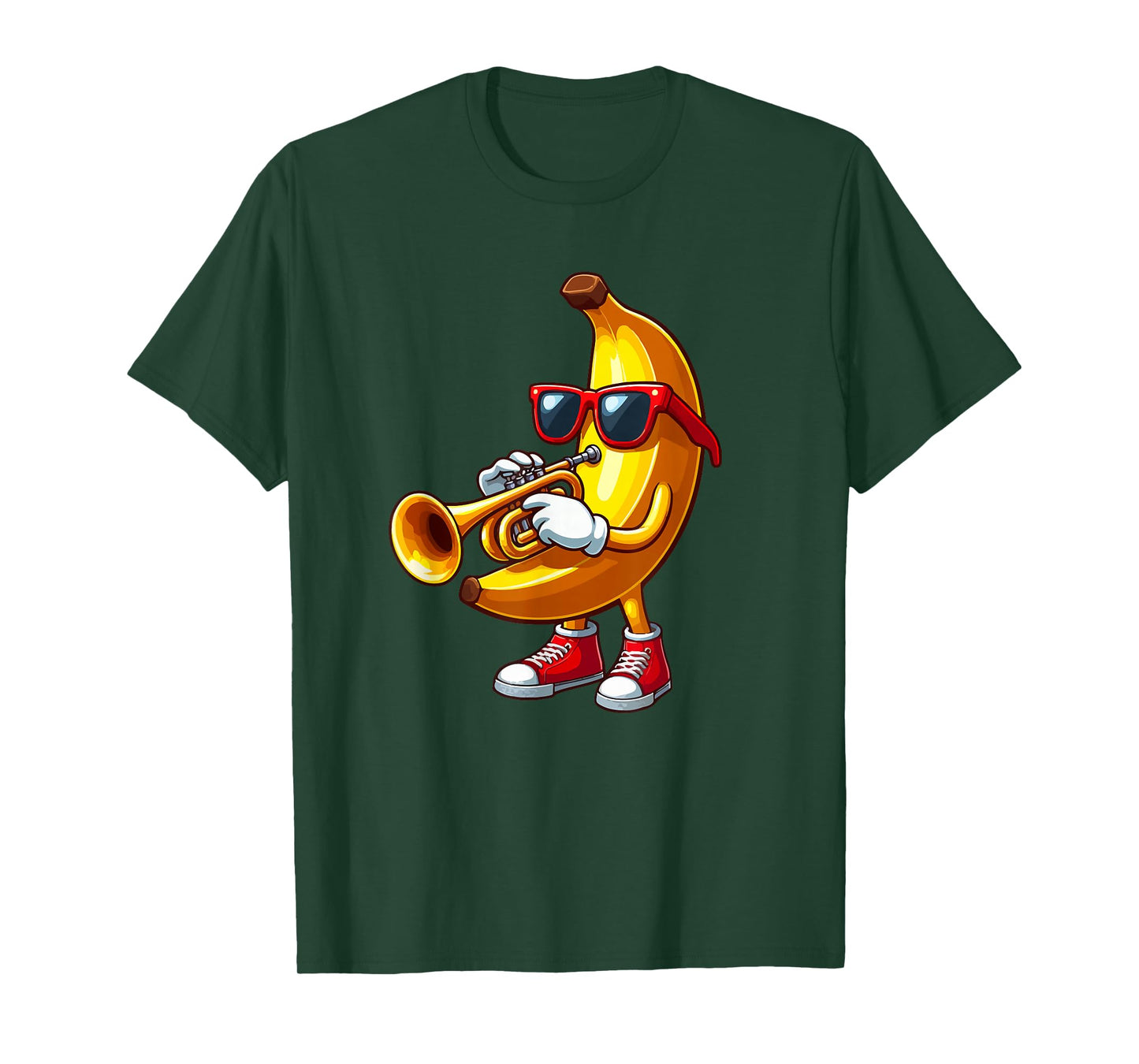 Banana Sunglasses Playing Trumpet Funny Fruit Instrument T-Shirt