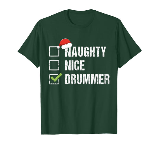 Naughty Nice Drummer Shirt Drumming Santa Hat Christmas Gift T-Shirt