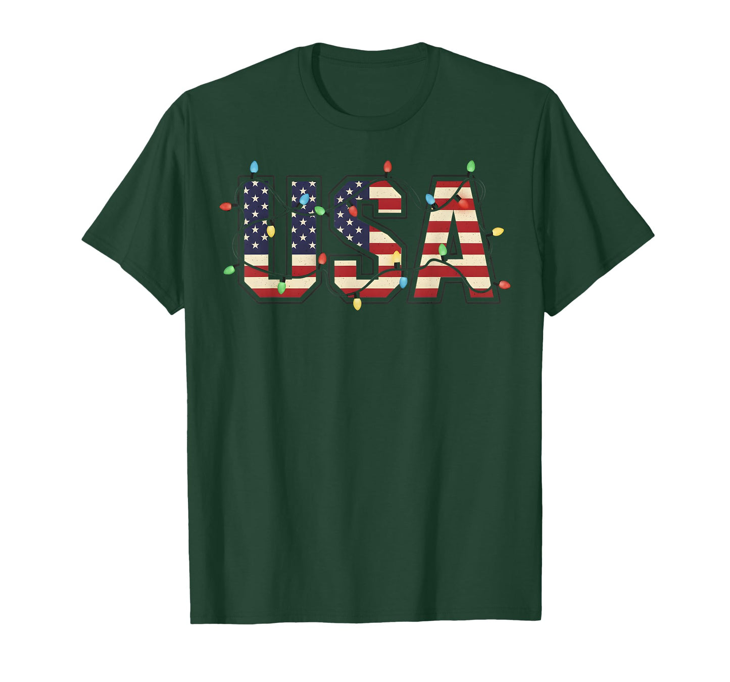 USA 4th of July US Flag Xmas Lights Christmas America T-Shirt