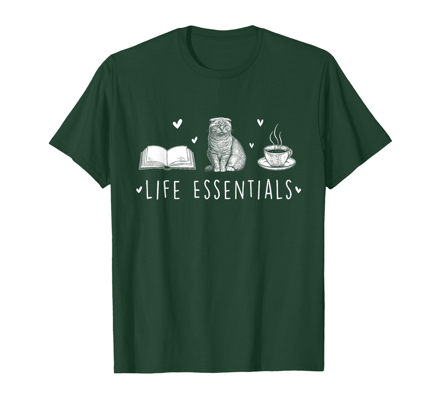 Life Essentials - Cats Books Coffee Animal Lover Pet Owner T-Shirt