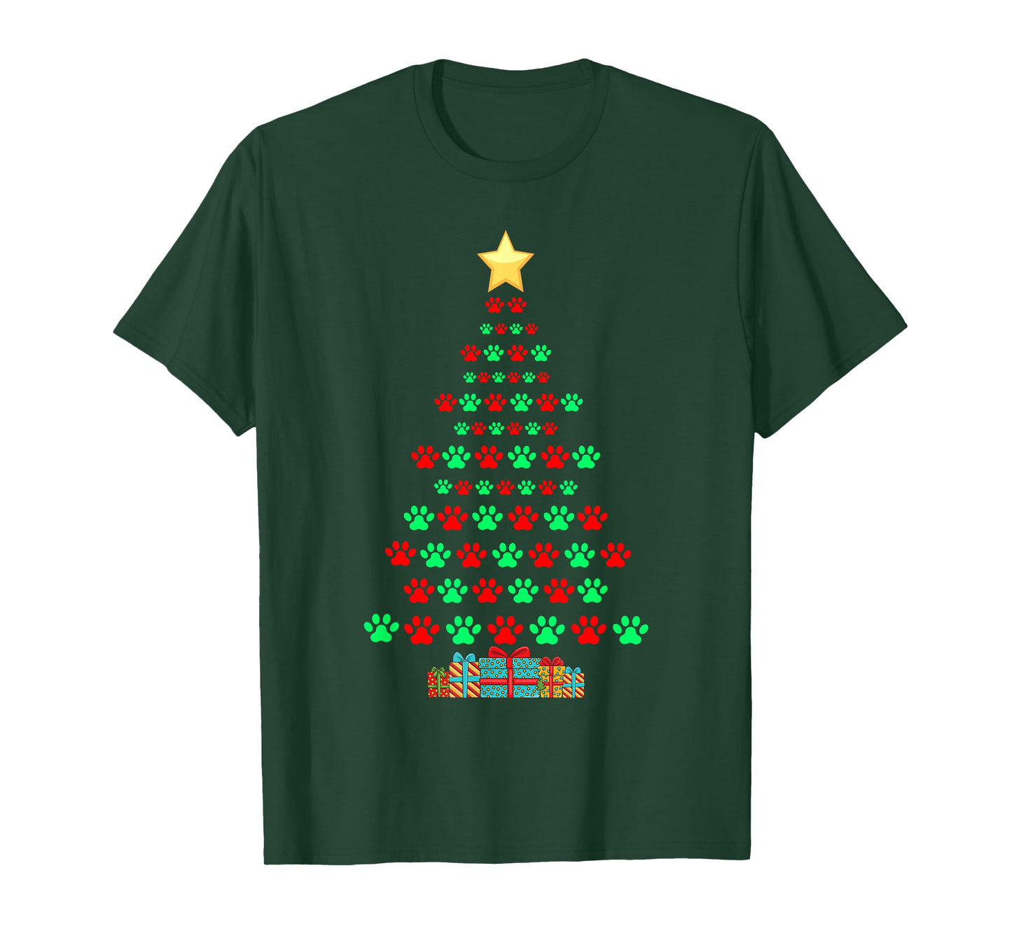 Super Cute Dog Paws Print Christmas Tree T-Shirt