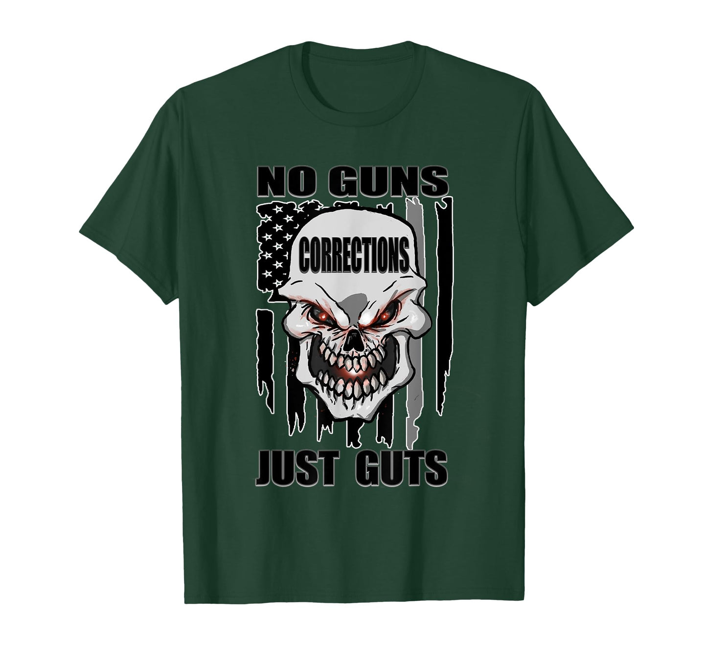 Corrections Officer No Guns Just Guts US Flag Silver Line T-Shirt