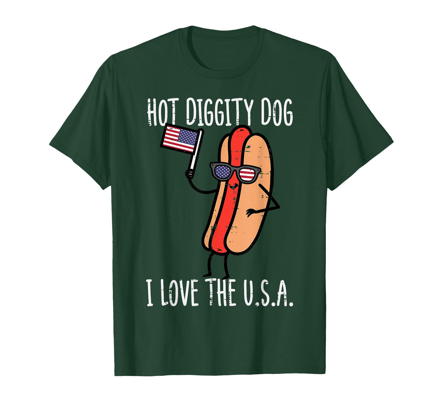 4th July Hot Diggity Dog USA Flag Funny Hotdog Men Women Kid T-Shirt