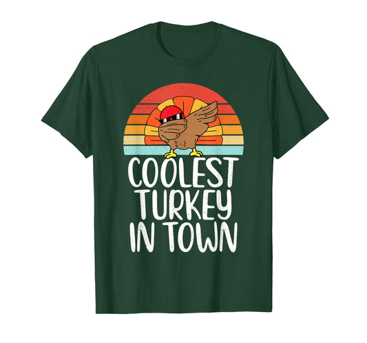 Coolest Turkey In Town Dabbing Turkey Thanksgiving Day Boys T-Shirt